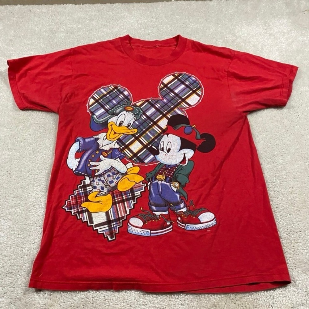 VTG Disney Mickey Mouse Shirt Mens XL Donald Duck Red Graphic 90s Streetwear